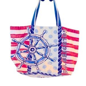 BRIGHTON Nautical XL Canvas Beach Tote Sail Away Anchor Ship Wheel Large Unisex